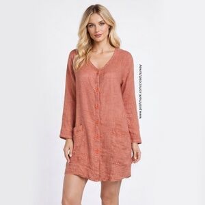 FLAX Linen Long Button Down Lagenlook Cardigan Duster with Pockets